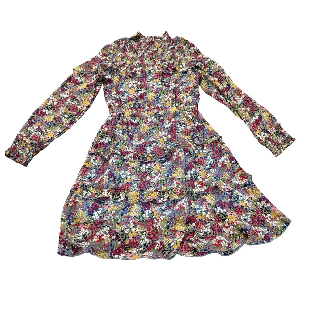 Kidpik‎ Floral Smocked Ruffle Long Sleeve Tiered Dress Girls M 10 Multicolor